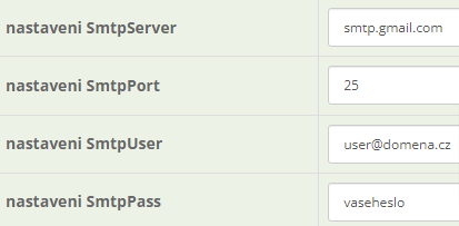 smtp nastaveni